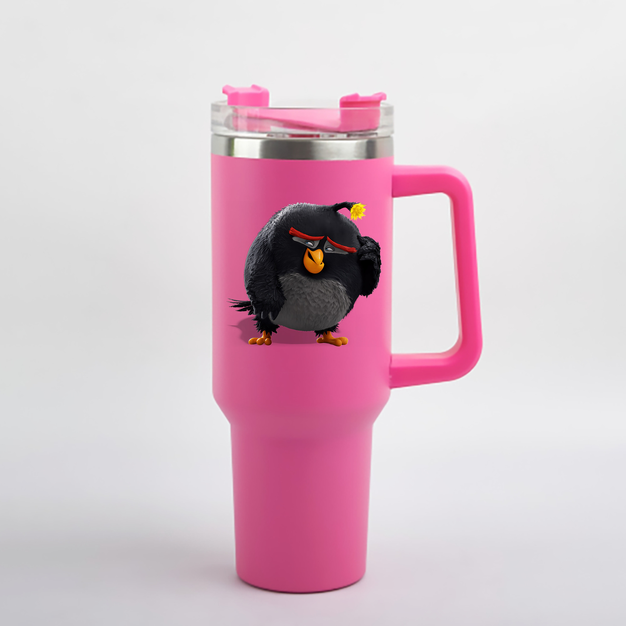 （画像用） Angry Birds アングリーバード 1200mL車用タンブラー - クリスタルステッカー（プラスチックストロー付き）